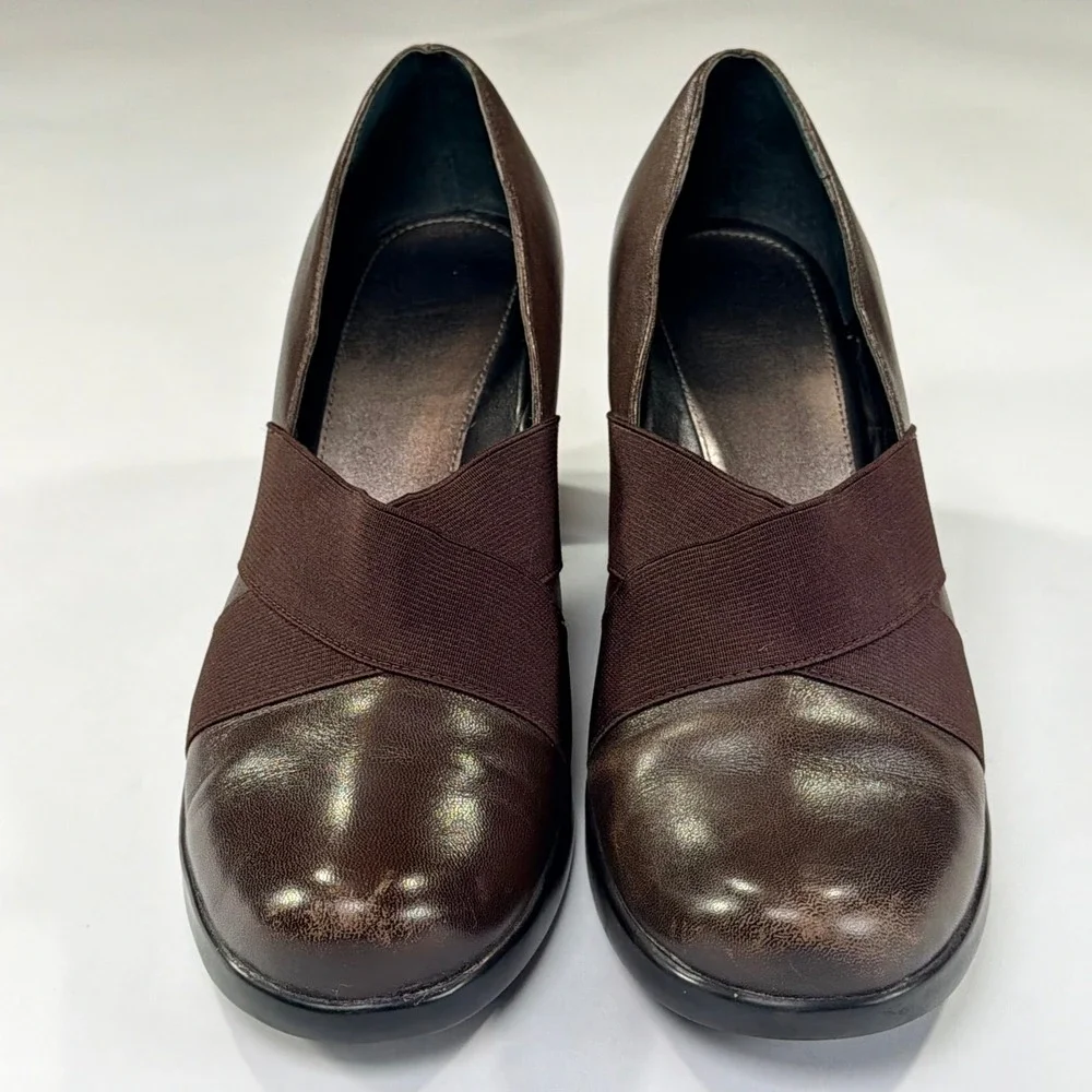 Dansko Tori Nappa Heel Pumps Womens 39.5/9-9.5 Brown‎ Leather Elastic Strap Shoe